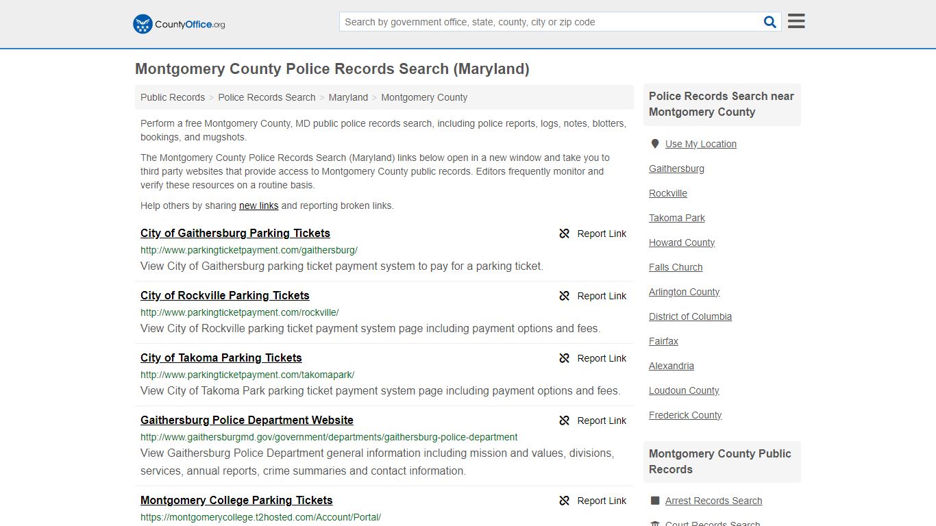 Montgomery County Police Records Search (Maryland) - County Office